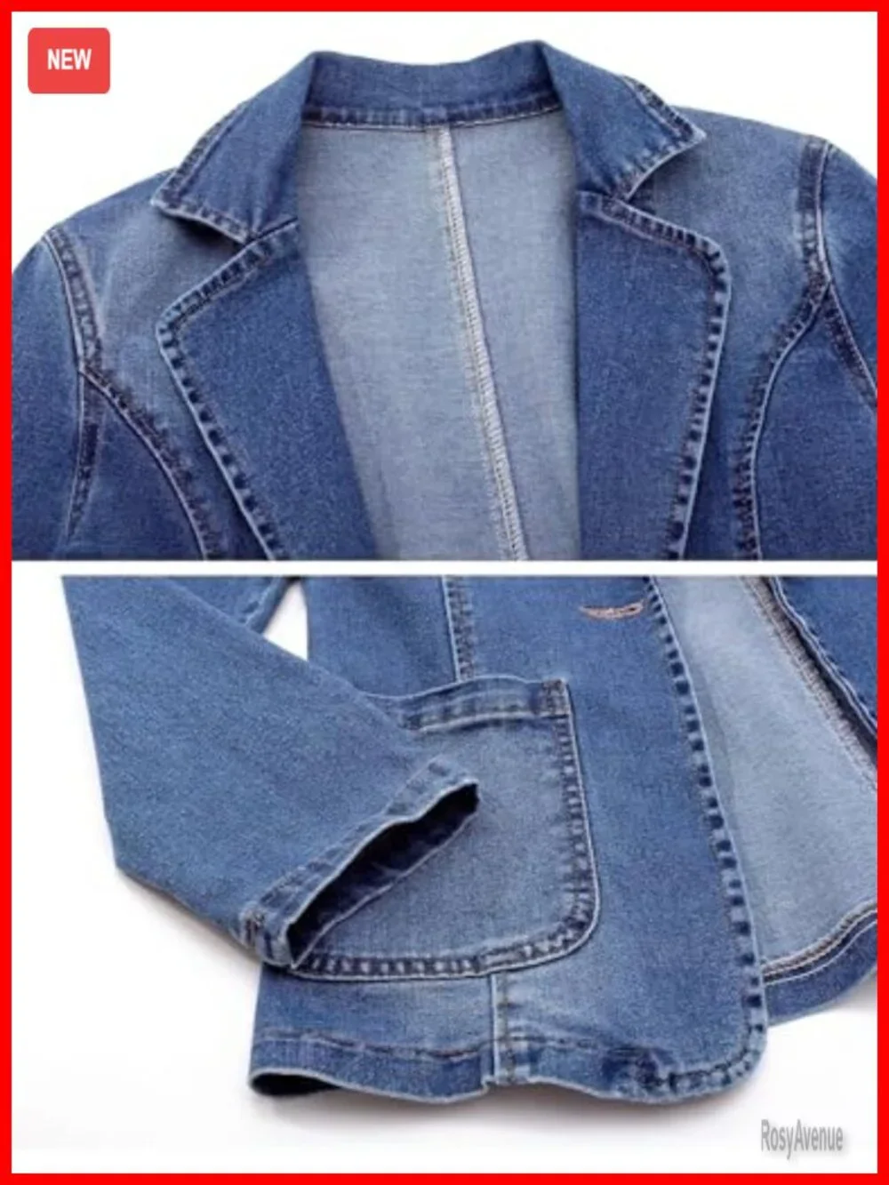 Classic Notch Lapel Denim Blazer One Button Long Sleeve Slim Office Jean Jacket
